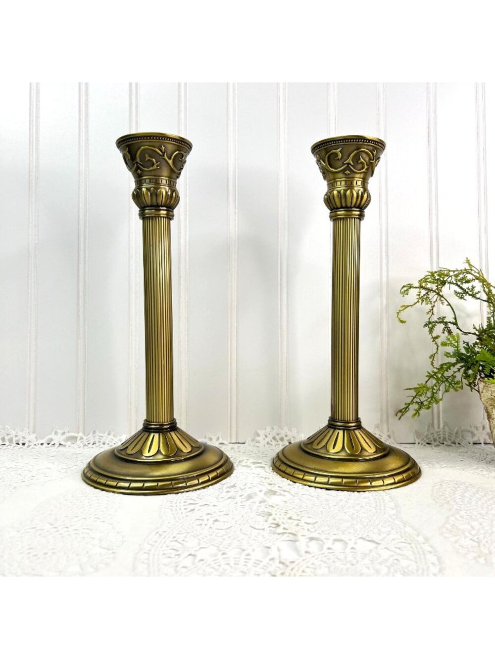 Vtg Party Lite Classic Creations 2 Satin Gold 10.5" Tall Taper Candle Holders